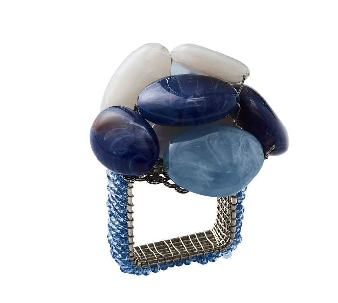 Sea Stone Napkin Ring in Navy Set/4