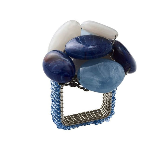 Sea Stone Napkin Ring in Navy Set/4