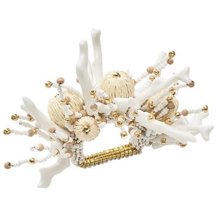 Coral Spray Napkin Ring in White and Natural Set/4