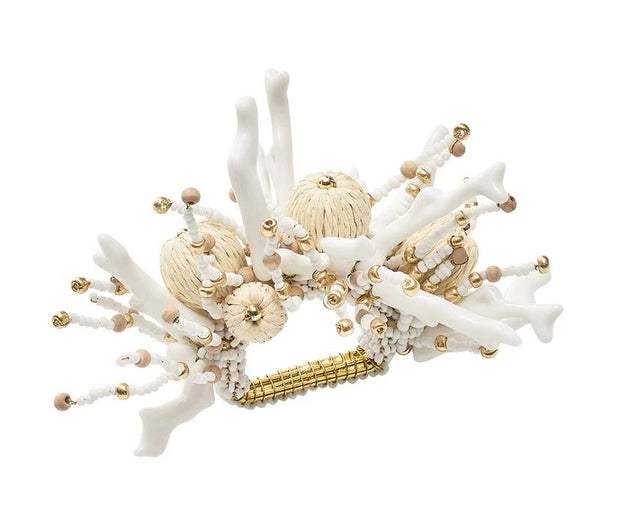 Coral Spray Napkin Ring in White and Natural Set/4