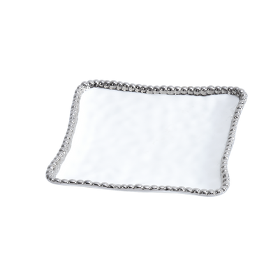 The Silver Beaded Square Canape/Dessert Plate