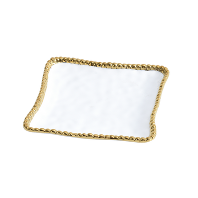 The Gold Beaded Square Canape/Dessert Plate