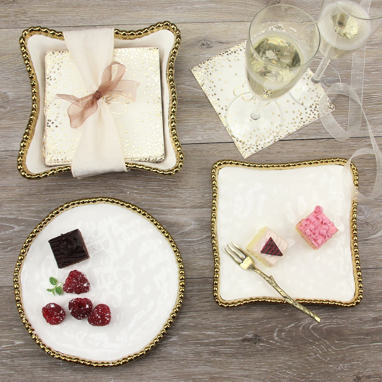 The Silver Beaded Square Canape/Dessert Plate
