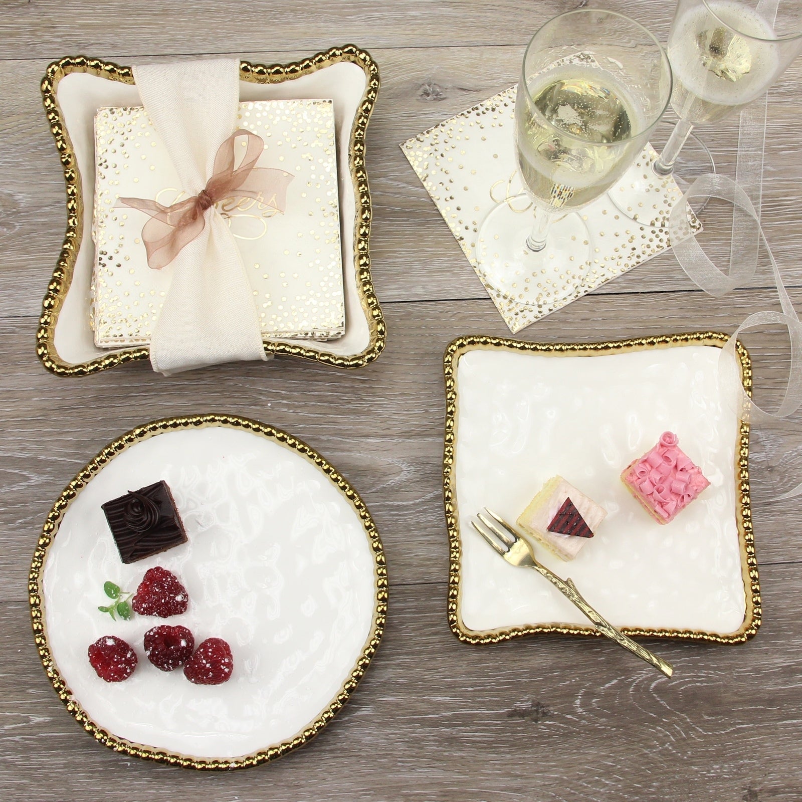 The Gold Beaded Square Canape/Dessert Plate