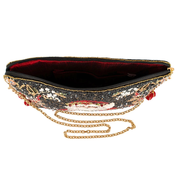 Holiday Magic Santa Beaded and Embroidered Crossbody Handbag