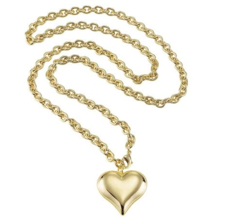 Puffed Heart Necklace Long in Gold