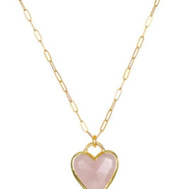 Paperclip Heart Necklace-Pink Quartz