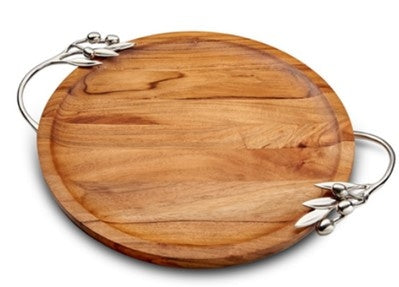 Acacia Round Wood Tray w Handles