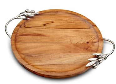 Acacia Round Wood Tray w Handles