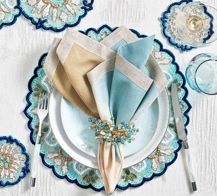 Dip Dye Napkin in Natural and Seafoam Set/4