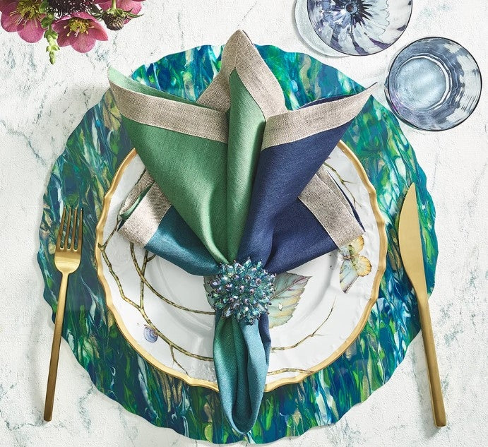 Dip Dye Napkin in Navy and Green Set/4