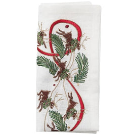 Reindeer Napkin in White, Red & Green, Set of 4