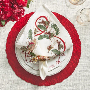 Reindeer Napkin in White, Red & Green, Set of 4