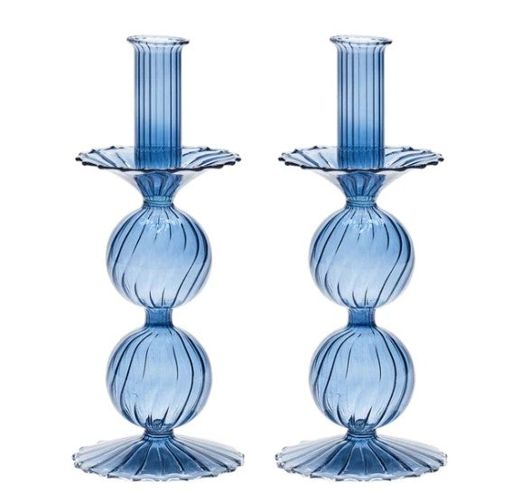 Bella Short Candle Holder in Cadet Set/2
