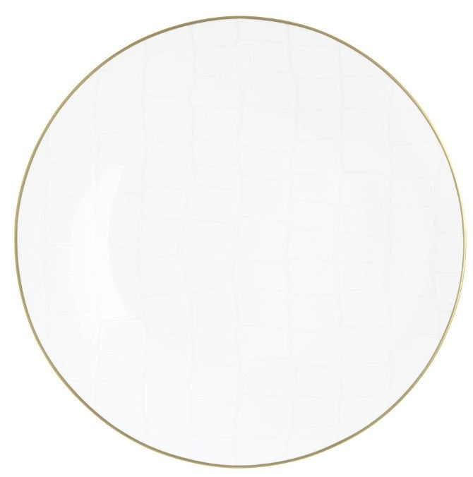 Alligator Dinner Plate White/Gold Rim