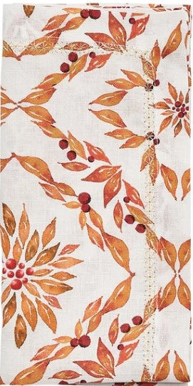 Laurel Napkin in White & Brown Set/4