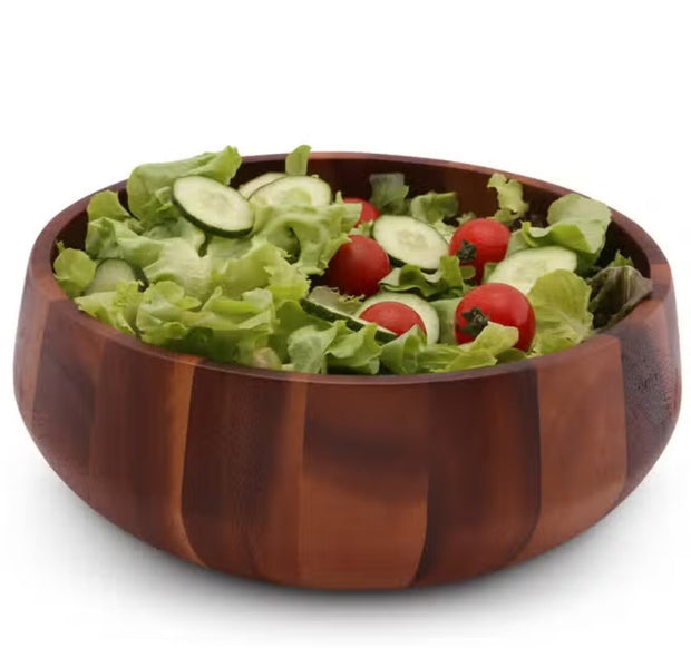 Modern Round Acacia Wood Salad Bowl Large