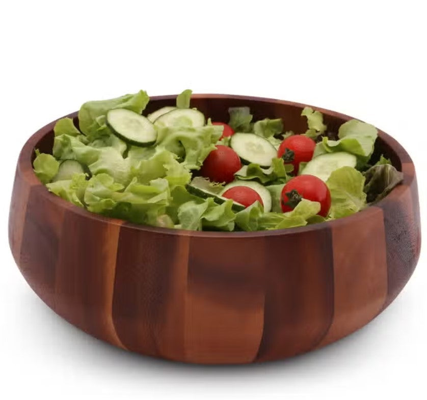 Modern Round Acacia Wood Salad Bowl Large