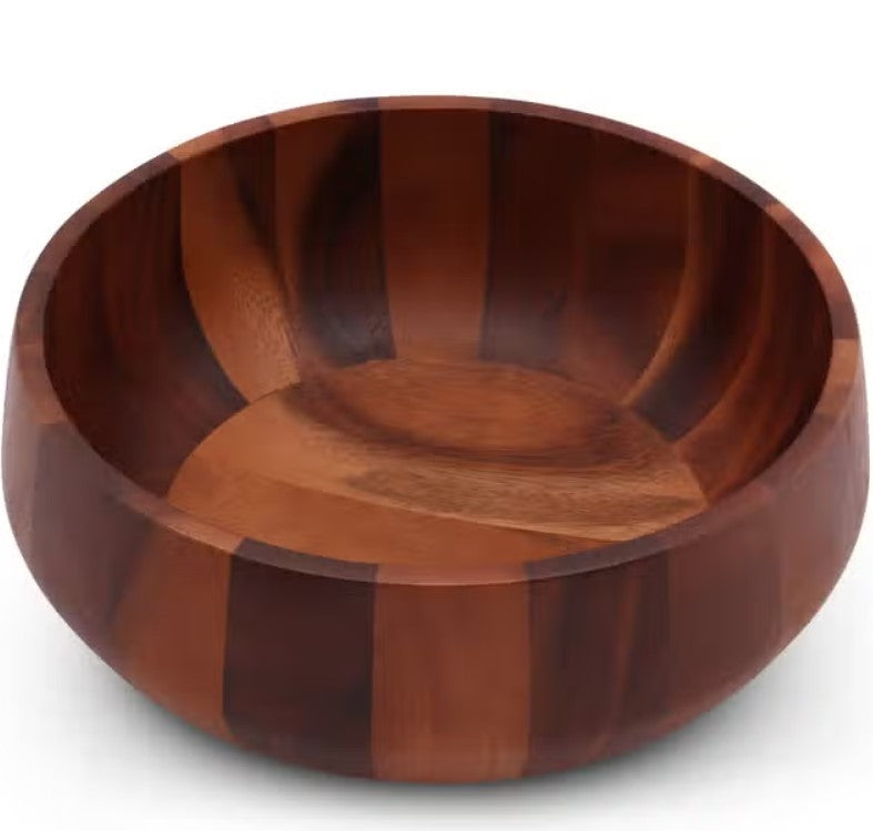 Modern Round Acacia Wood Salad Bowl Large