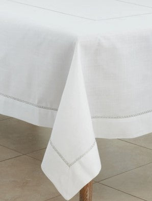70" Square Silver Line Embroidered Tablecloth