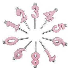 Pink Numbers Candle Holder Set