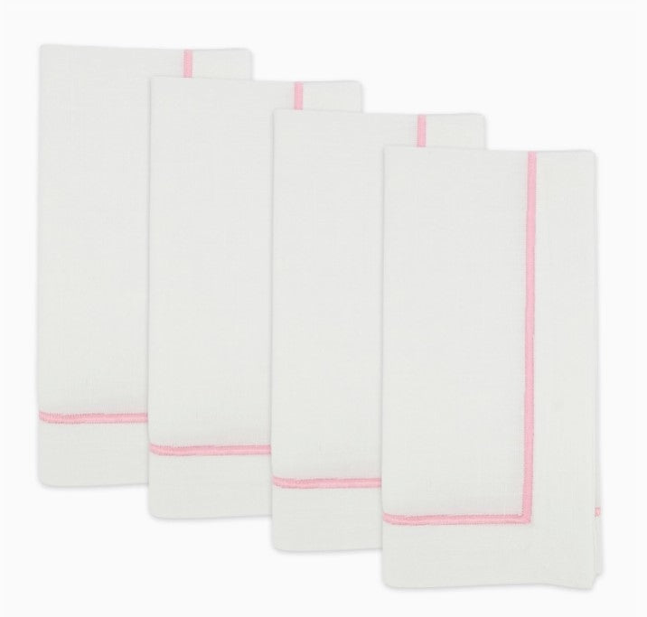Line Embroidered Pink Napkin Set/4