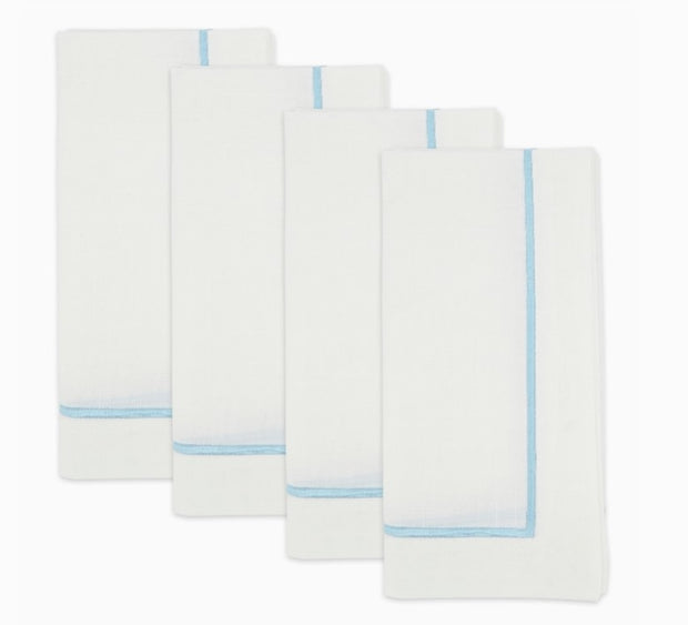 Line Embroidered Aqua Napkin Set/4