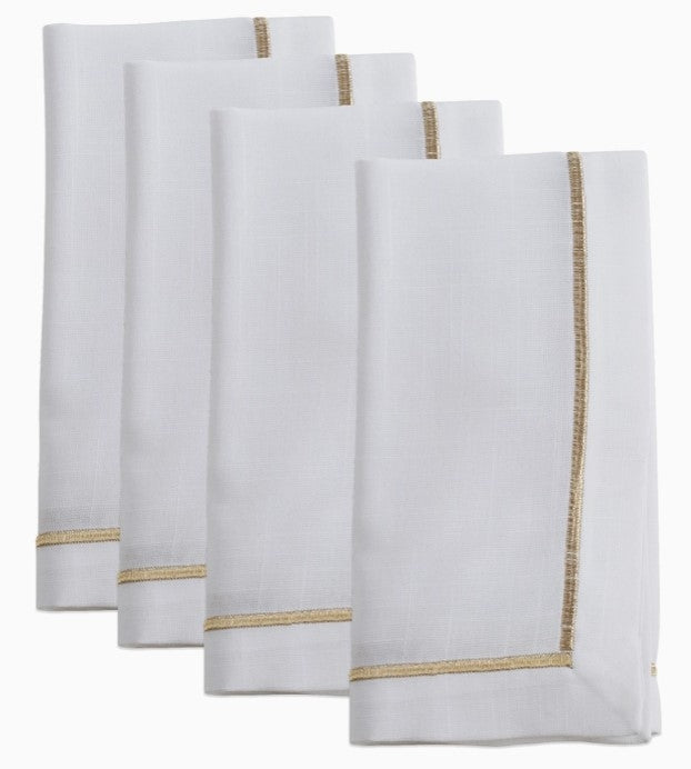 Line Embroidered Lurex Gold Napkin Set/4