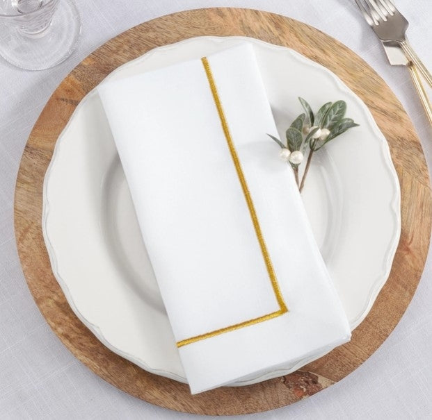 Line Embroidered Lurex Gold Napkin Set/4