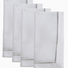Line Embroidered Lurex Silver Napkin Set/4