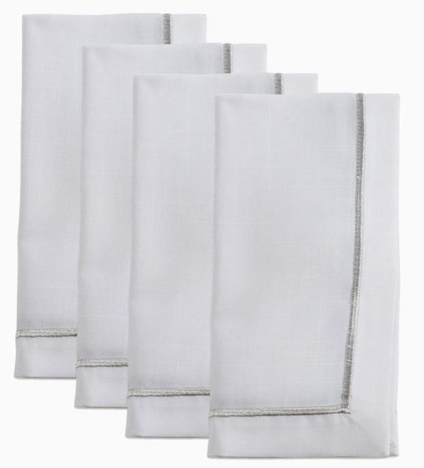 Line Embroidered Lurex Silver Napkin Set/4