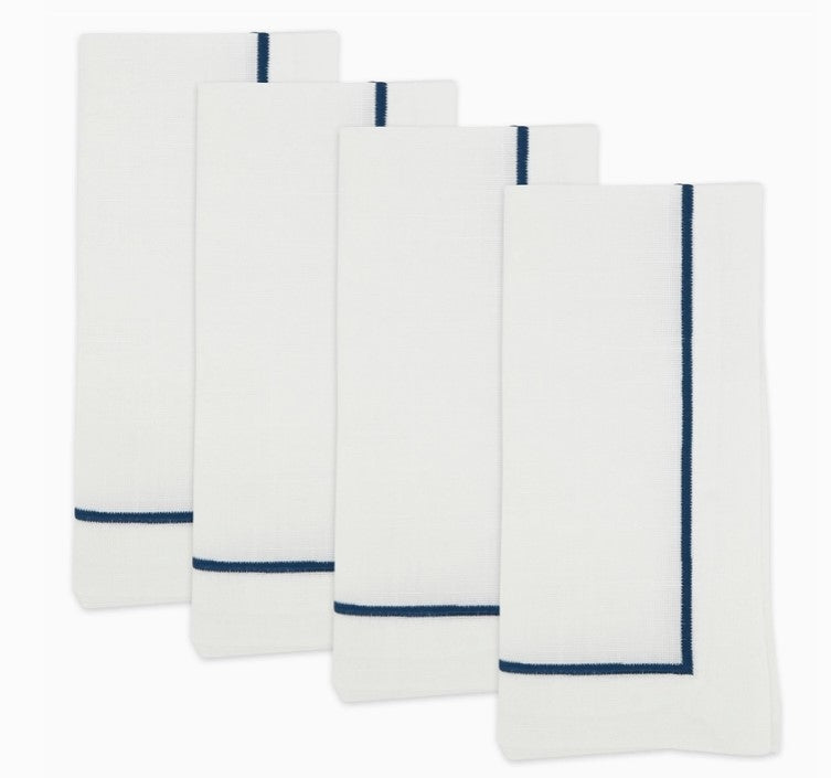 Line Embroidered Navy Napkin Set/4