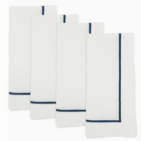 Line Embroidered Navy Napkin Set/4