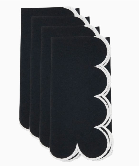 Scallop Hem Napkin Black Set/4