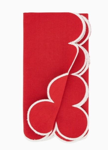 Scallop Hem Napkin Red Set/4