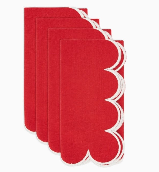 Scallop Hem Napkin Red Set/4