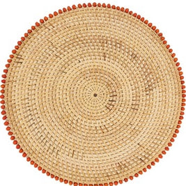 Orange Beaded Border Rattan Placemat Set/4