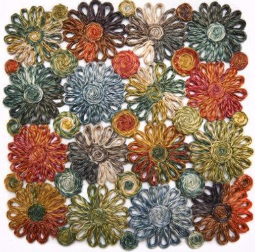 Patchwork Daisy Square Placemat in Grass Combo Set/4