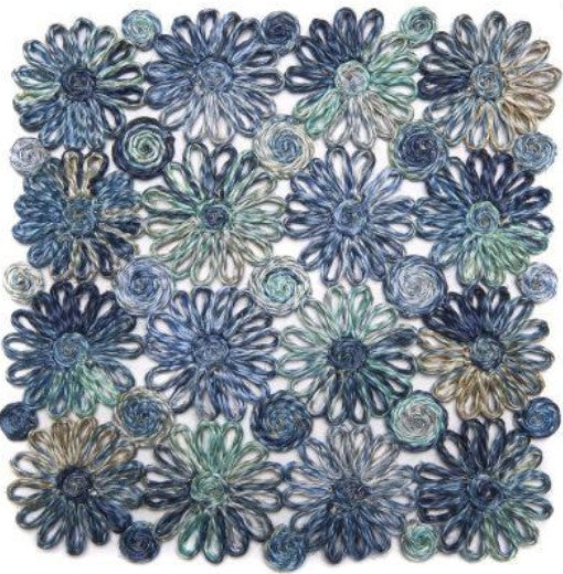 Patchwork Daisy Square Placemat in Blue Set/4