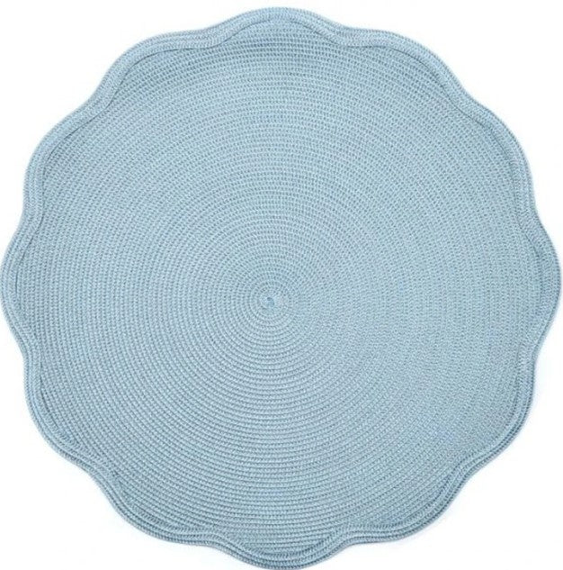 Round Scallop Placemat in Silver Aqua Set/4