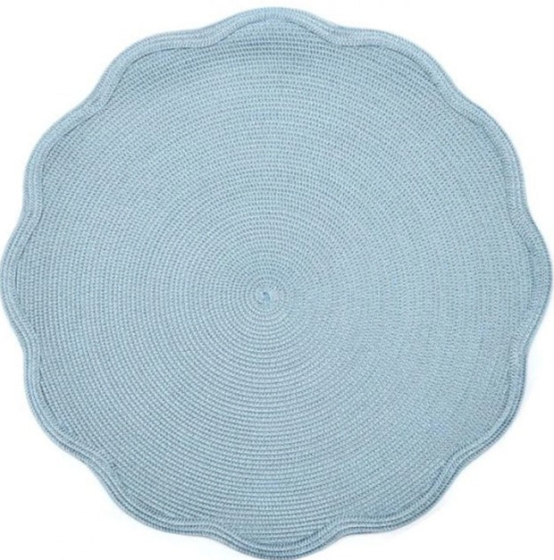 Round Scallop Placemat in Silver Aqua Set/4