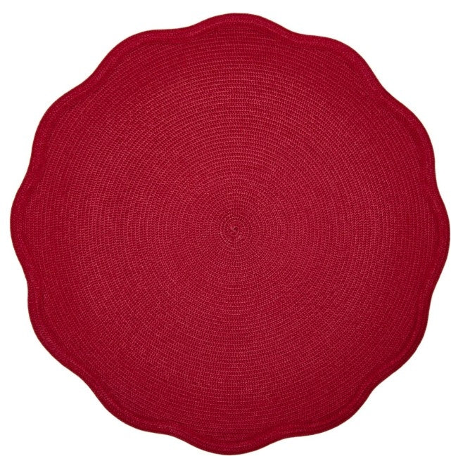 Round Scallop Placemat in  Holiday Red Set/4