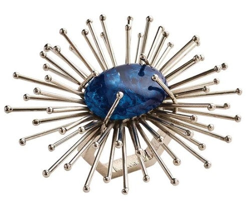 Flare Napkin Rings Cobalt/Silver Set/4