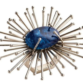 Flare Napkin Rings Cobalt/Silver Set/4