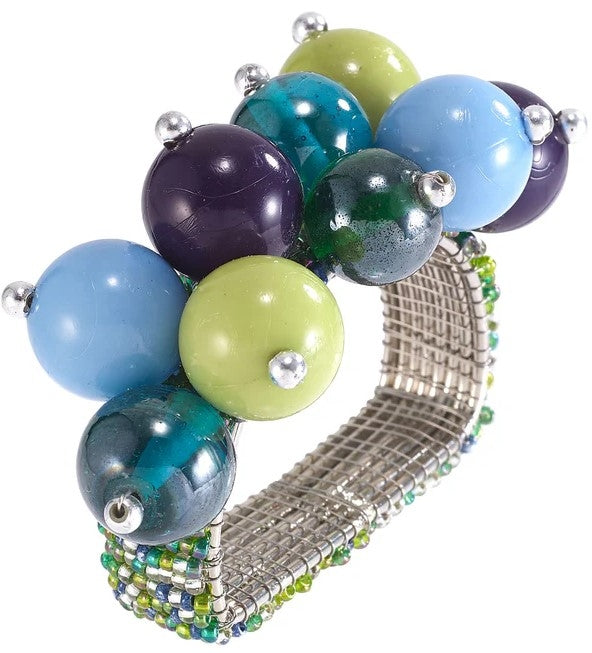 Jubilant Blue/Teal Beaded Napkin Ring Set/4