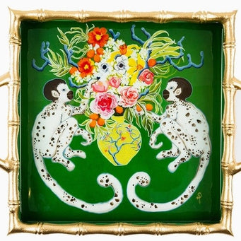 Monkeying Around Enamel Bamboo Square Tray
