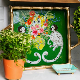 Monkeying Around Enamel Bamboo Square Tray