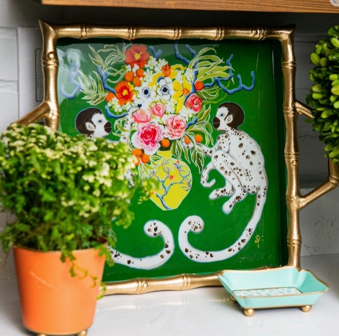 Monkeying Around Enamel Bamboo Square Tray