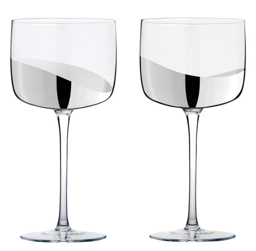 Wave Red/Wine or Gin Glass Silver Set/8