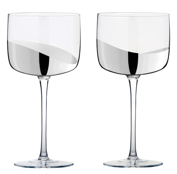 Wave Red/Wine or Gin Glass Silver Set/8